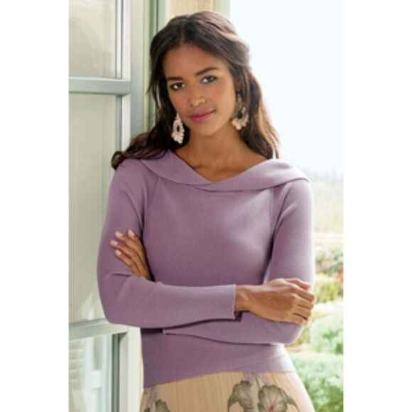 Crop Soft Surroundings Purple Sweater Size Small F - Picture 1 of 8